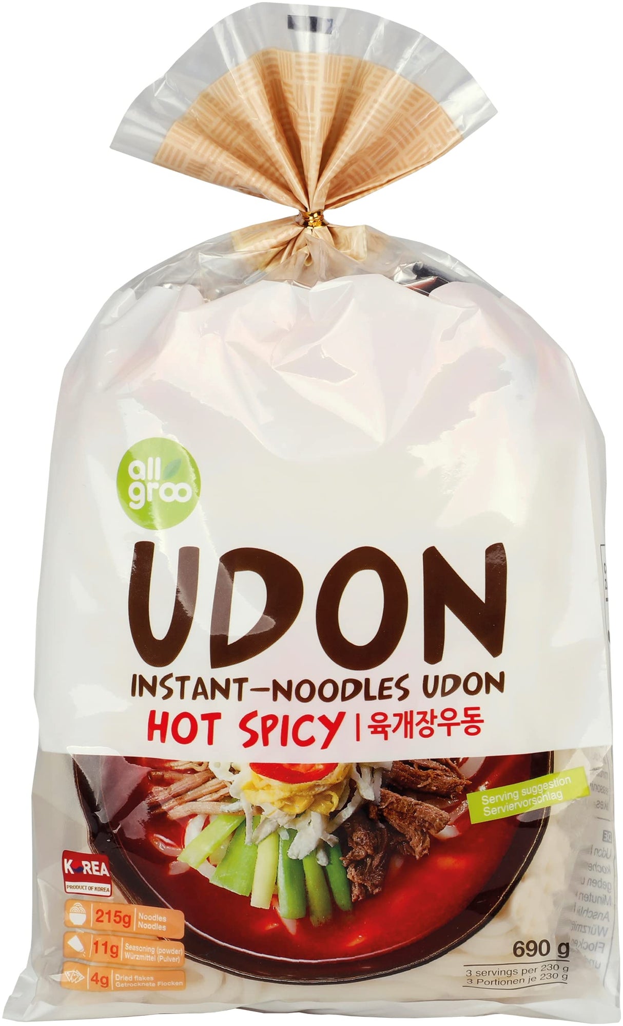 ALLGROO Udon Nudeln, Hot & Spicy 690g