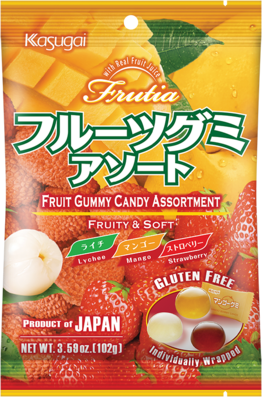 KASUGAI Fruchtgummi Mix mit Lichi, Mango, Erdbeere 102g
