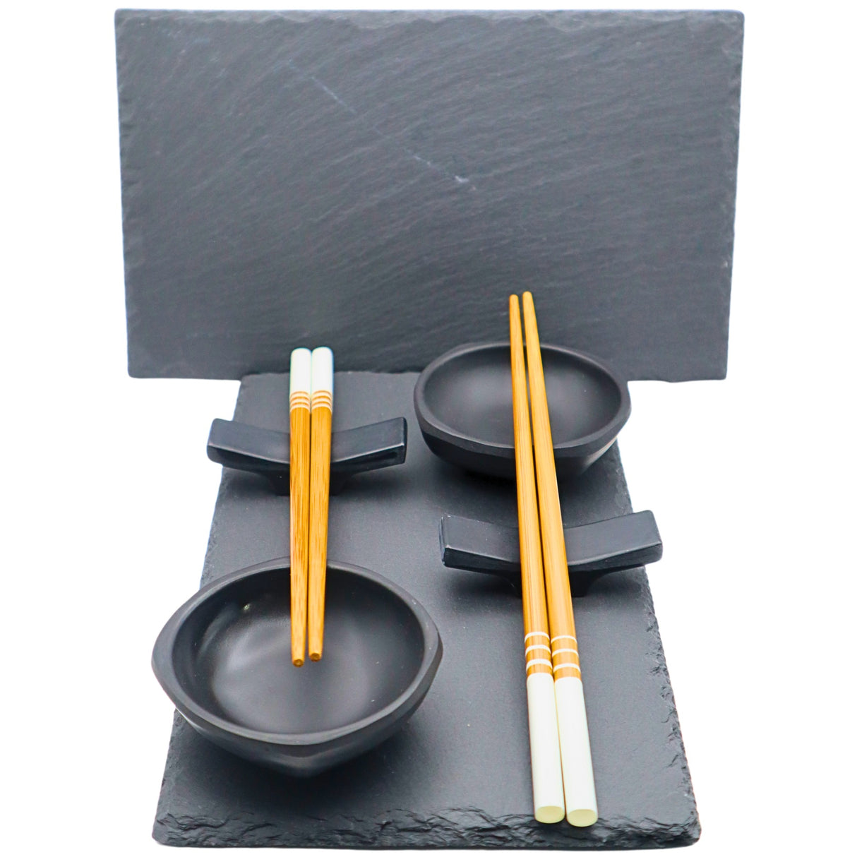 JADE TEMPLE Sushi Set für zwei Personen Schiefertafel, Schüssel, Bänkchen, Essstäbchen