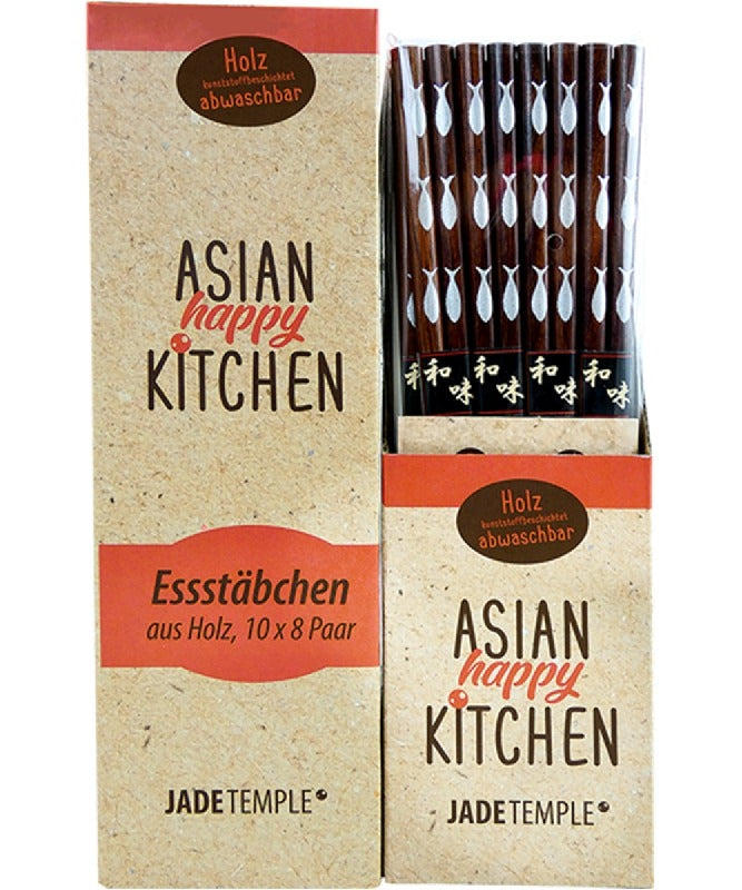 JADE TEMPLE Essstäbchen aus Holz mit Fischdruck 8 Paar