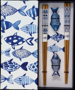 JADE TEMPLE Essstäbchenset mit Fisch Bänkchen, blau 1 Set