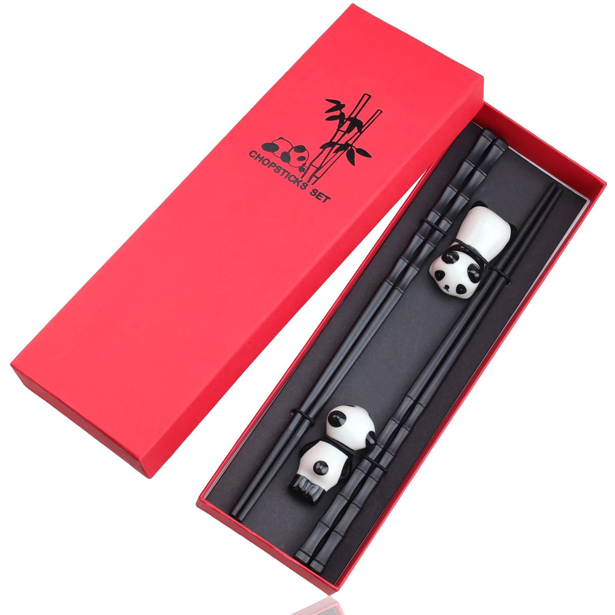JADE TEMPLE Essstäbchen Set mit Panda Bänkchen, 2 Paar 1 Set