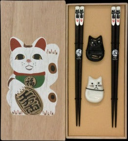 JADE TEMPLE Essstäbchenset mit Katze Bänkchen in Holzbox 1 Set
