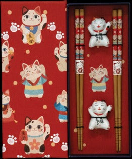 JADE TEMPLE Essstäbchenset Maneki Neko Bänkchen rot 1 Set