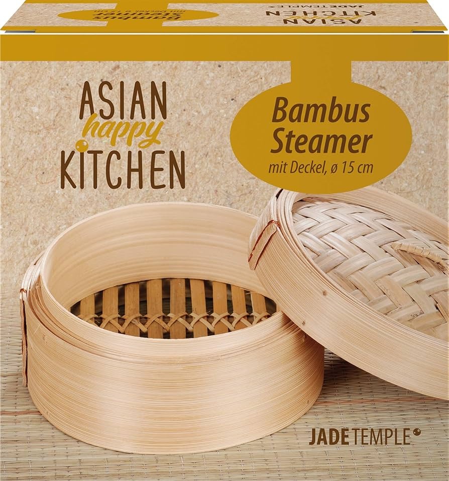 JADE TEMPLE Asian Happy Kitchen Bambus Steamer mit Deckel, 15 cm 1 Set