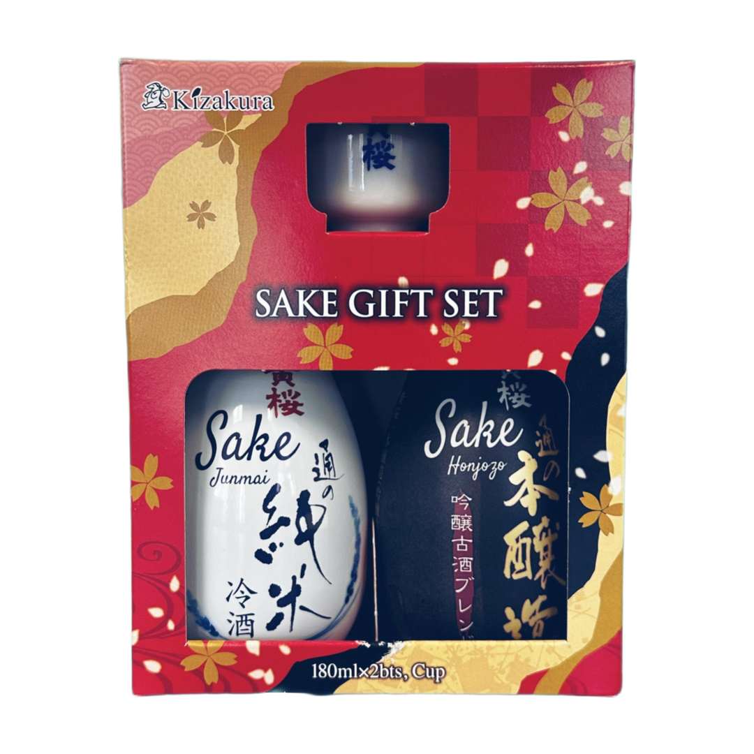 KIZAKURA Sake, 1 x Junmai + 1 x Hojonzo + 1 Becher, Geschenk-Set