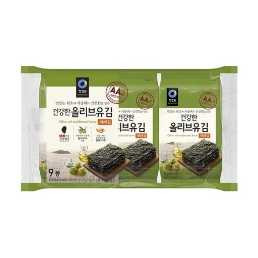 Chung Jung One Gerösteter Seetang mit Olivenöl, geschnitten 45g (5g x 9)