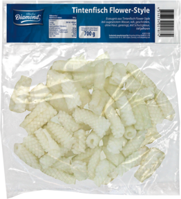 BLUE SEA DIAMOND Tintenfisch, weiß, Flower cut, gereinigt, IQF, 4 x 5 cm, 20% Glasur 700g