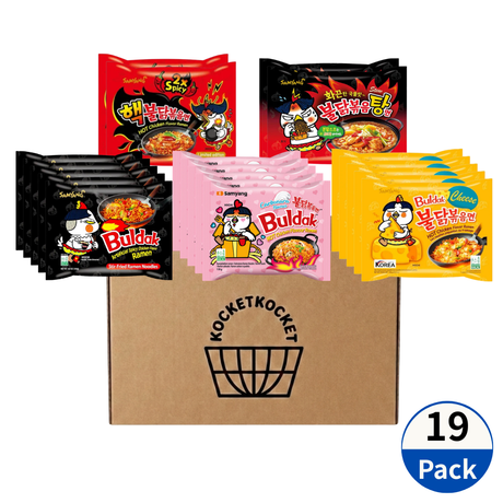 Samyang Buldak Ramen Challenge Box | Koreanische Scharfe Nudeln | Carbonara, Käse & Original | K-Food Snack Box | Spicy Noodle Bestseller Pack
