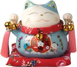 JADE TEMPLE Porcelain Piggy Bank Maneki Neko, Blue 1 pc