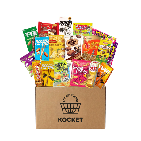 KOCKET Premium Koreanische Snack Box, 20+ Teile, mit Turtle Chips Choco & Corn, Saekom-Dalkom, Süßkartoffel Snacks, Authentische Süßigkeiten & Chips, Geschenkbox