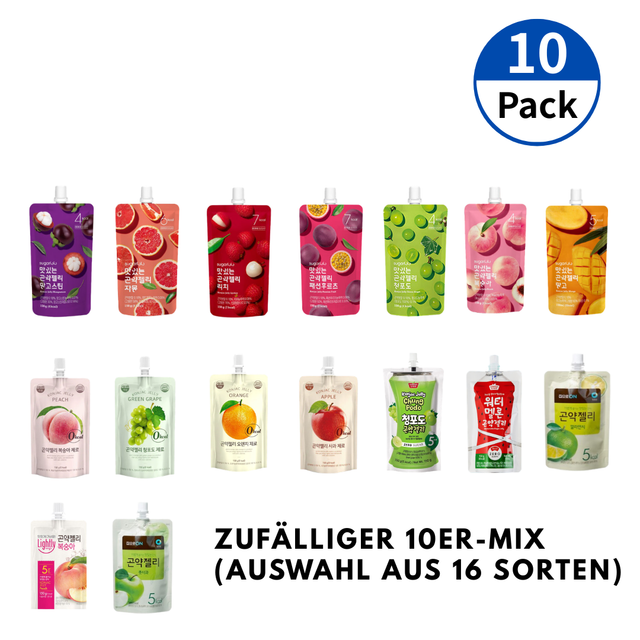 KOCKET Konjac Jelly Probier-Set | 10er-Mix (Zufällig aus 16 Sorten) | Low Calorie & Zero Sugar Trink-Gelee | K-Food Diet Snack