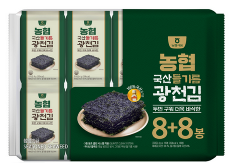 GWANGCHEON Nonghyup Geröstete Seetangblätter mit Perillaöl (4gx16)